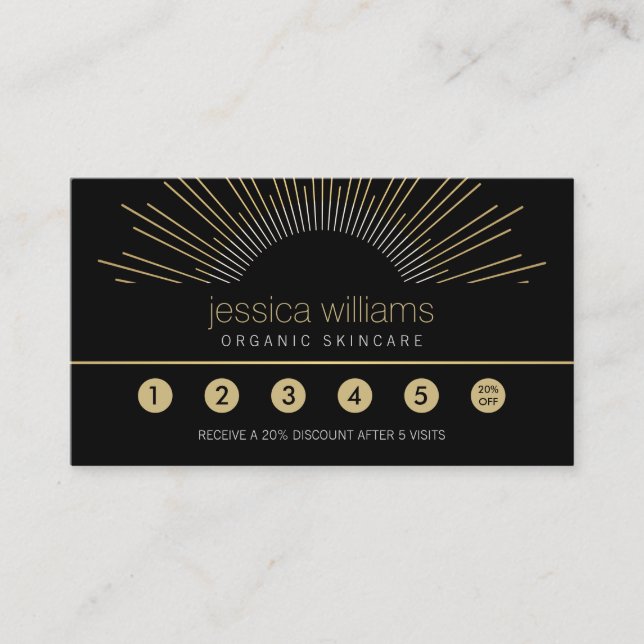 Tarjeta De Fidelización Elegante Beauty Gold Sunburst Black Loyalty Card (Anverso)