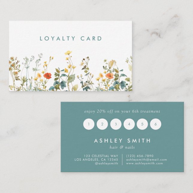 Tarjeta De Fidelización Elegante campo de flores silvestres (Anverso / Reverso)