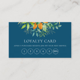 Tarjeta De Fidelización Elegante color de agua verde Bouquet azul botánico