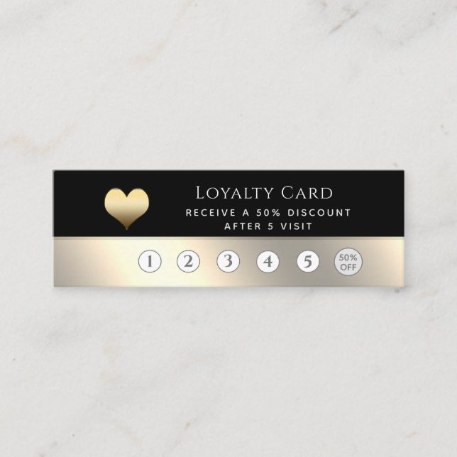 Tarjeta De Fidelización Elegante corazón dorado negro de lujo (Anverso)