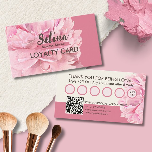 Tarjeta De Fidelización Elegante Cream Rubor Pink Floral Makeup Studio (Subido por el creador)