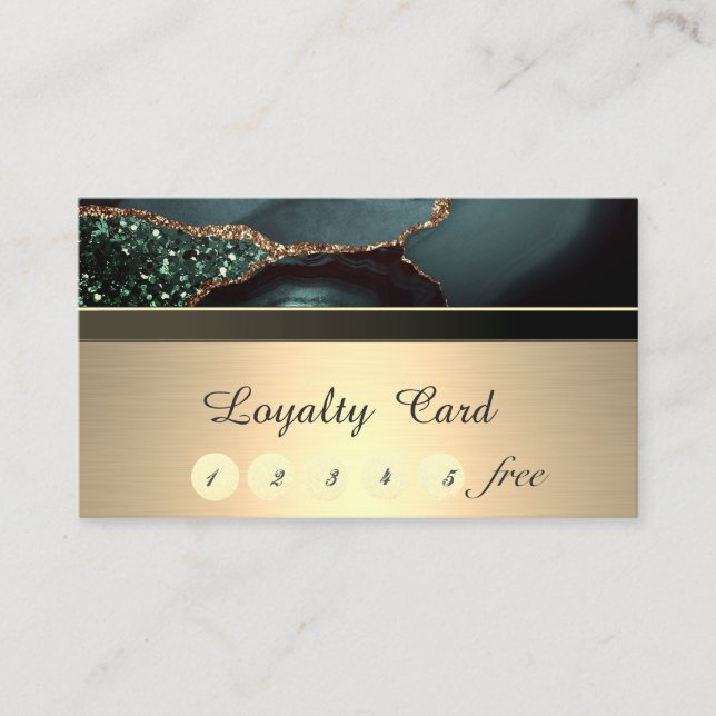 Tarjeta De Fidelización Elegante, elegante, dorado, verde esmeralda (Anverso)