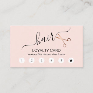 Tarjeta De Fidelización Elegante estilista moderno de tijeras rosa doradas