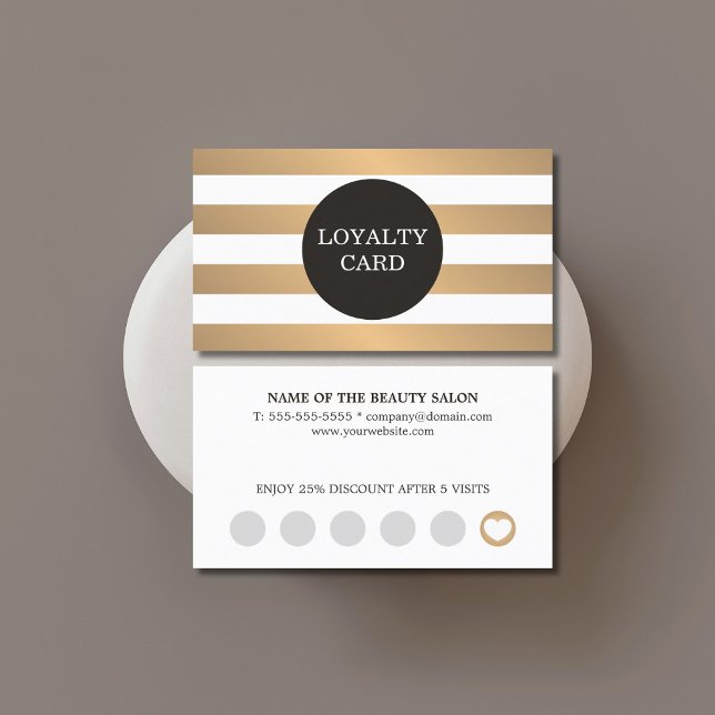 Tarjeta De Fidelización Elegante Faux Gold White Stripes Belleza (Subido por el creador)
