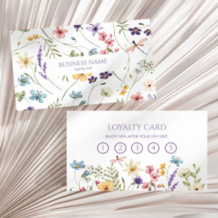 Tarjeta De Fidelización Elegante Flor Silvestre Floral Personalizada