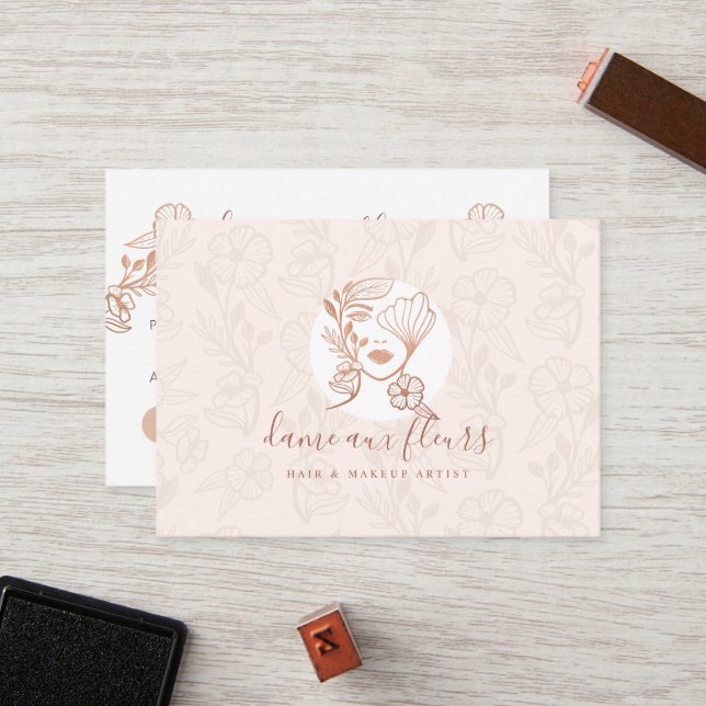 Tarjeta De Fidelización Elegante Floral Blooming Belleza Mujer Logo Rosa (Anverso/Reverso In Situ)