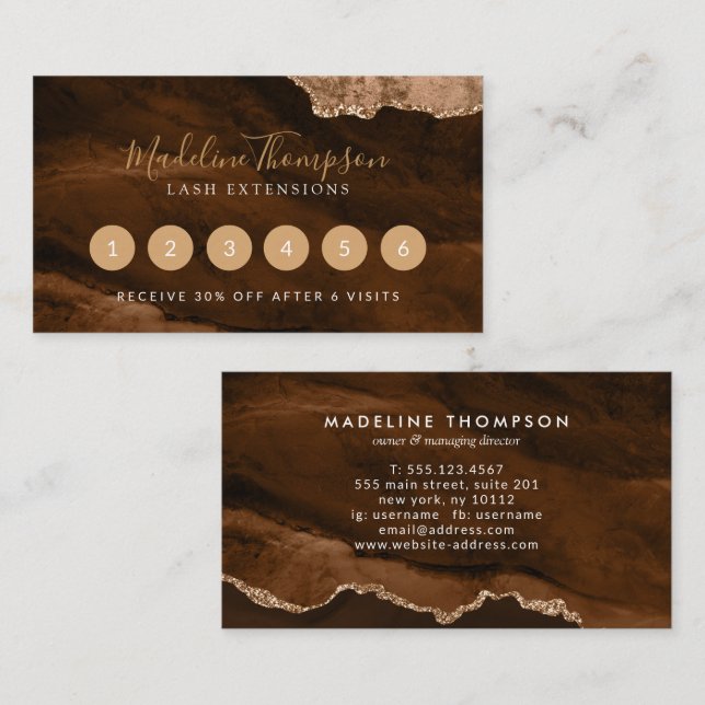 Tarjeta De Fidelización Elegante Geode De Agante De Mármol De Oro De Óxido (Anverso / Reverso)