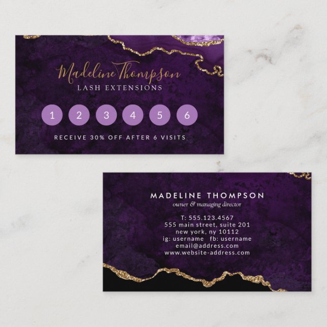 Tarjeta De Fidelización Elegante Geode de Mármol Púrpura Agate (Anverso / Reverso)