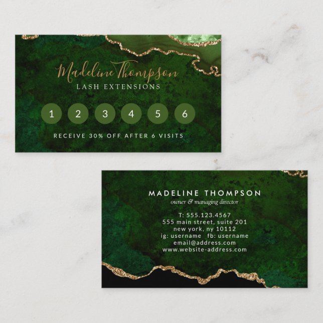 Tarjeta De Fidelización Elegante Geode Green Marble Agate (Anverso / Reverso)
