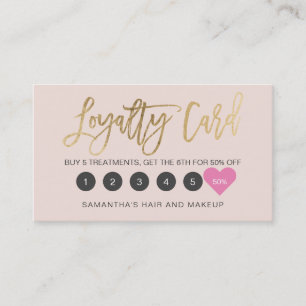 Tarjeta De Fidelización Elegante guión dorado maquillaje cabello lustre c