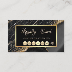 Tarjeta De Fidelización Elegante Marco de Mármol Negro con Lentejuelas Dor