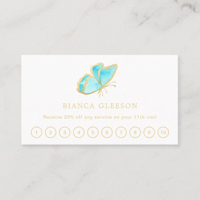 Tarjeta De Fidelización Elegante mariposa azul y dorada moderna (Anverso)