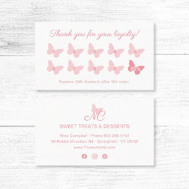 Tarjeta De Fidelización Elegante mariposa monograma Bonito de color rosado