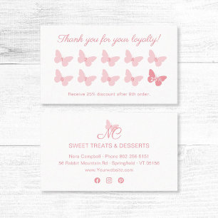 Tarjeta De Fidelización Elegante mariposa monograma Bonito de color rosado