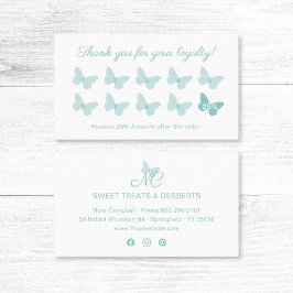 Tarjeta De Fidelización Elegante mariposa Monograma Cute Pastel Turquesa