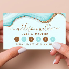 Tarjeta De Fidelización Elegante Mármol Azul Brillante Dorado Agata Modern
