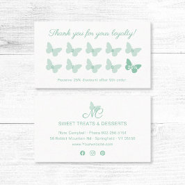 Tarjeta De Fidelización Elegante Monograma Mariposa Mint Green