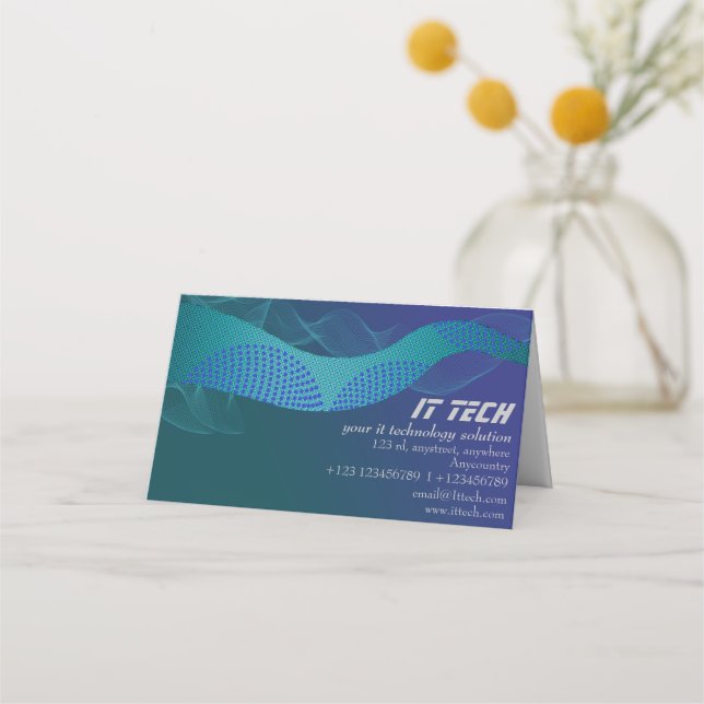 Tarjeta De Fidelización Elegante Ola Techno Verde Azul Abstracto (Anverso)
