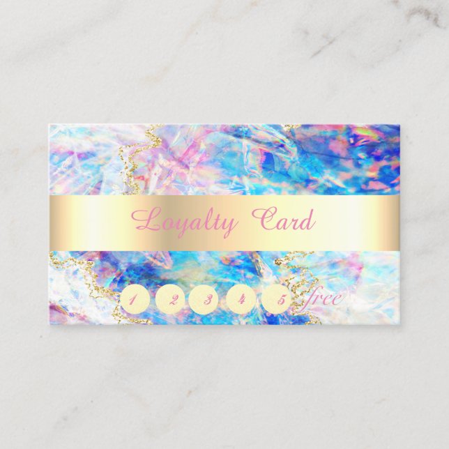 Tarjeta De Fidelización Elegante, Oro, Confetti, Holográfico Opal (Anverso)