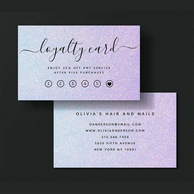 Tarjeta De Fidelización Elegante Pastel Dreamy | Azul glam y rosa (An elegant, glam pastel blue and pink glitter look loyalty card)