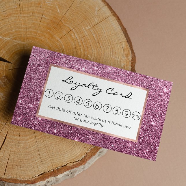Tarjeta De Fidelización Elegante purpurina burgundy rosa abstracto de chic (Elegant burgundy pink abstract girly glitter)