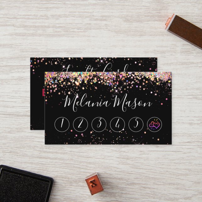 Tarjeta De Fidelización Elegante Purpurina Holográfico Artista de maquilla (Anverso/Reverso In Situ)