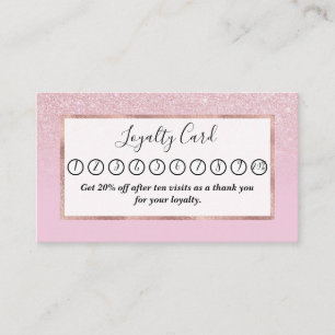 Tarjeta De Fidelización Elegante Purpurina Rosa Rosa Dorado Girly