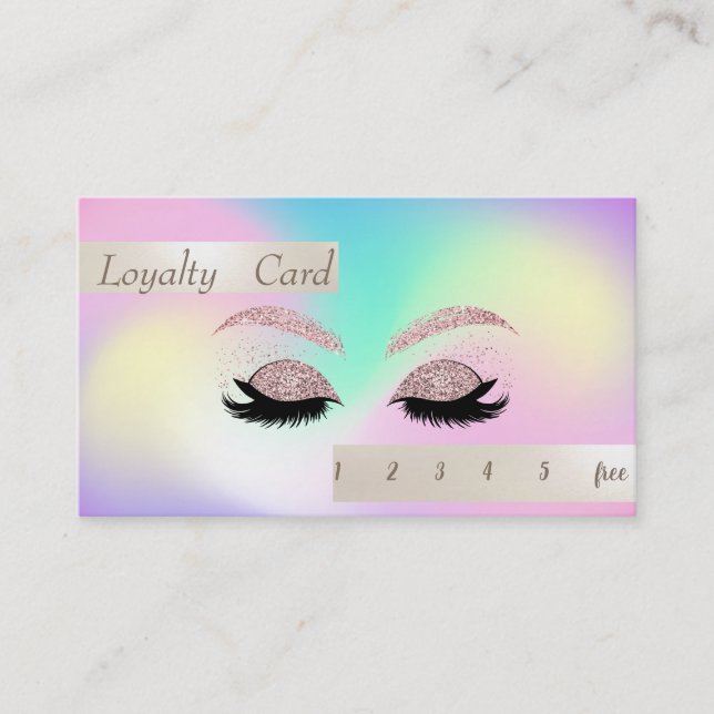 Tarjeta De Fidelización Elegante Purpurinoso Faux Lashes Ombre Holográfico (Anverso)