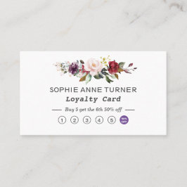Tarjeta De Fidelización Elegante QR Code Burgundy Pink Floral Profesional