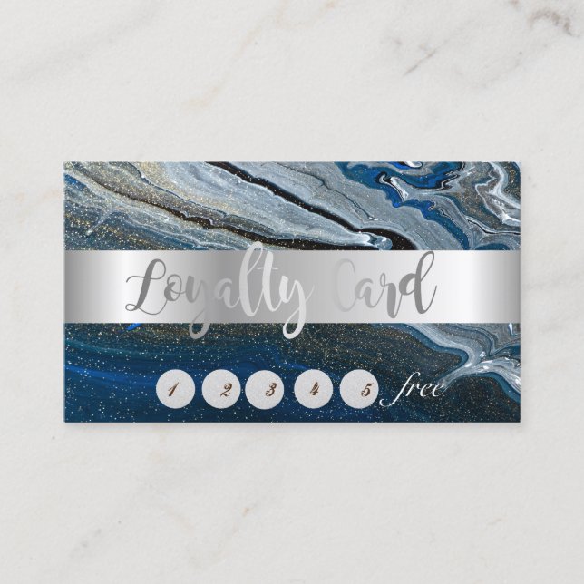 Tarjeta De Fidelización Elegante, raya plateada, piedra de mármol azul (Anverso)