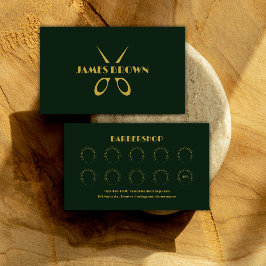 Tarjeta De Fidelización Elegante Salón Barbería Verde y Oro
