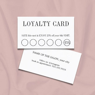 Tarjeta De Fidelización Elegante Salón Blanco y Negro Limpio 5+1