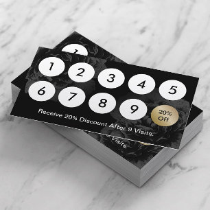 Tarjeta De Fidelización Elegante Salón de Belleza Floral Negra Lealtad