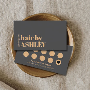 Tarjeta De Fidelización Elegante Salón de Pelo Gris Oscuro Dorado Falso