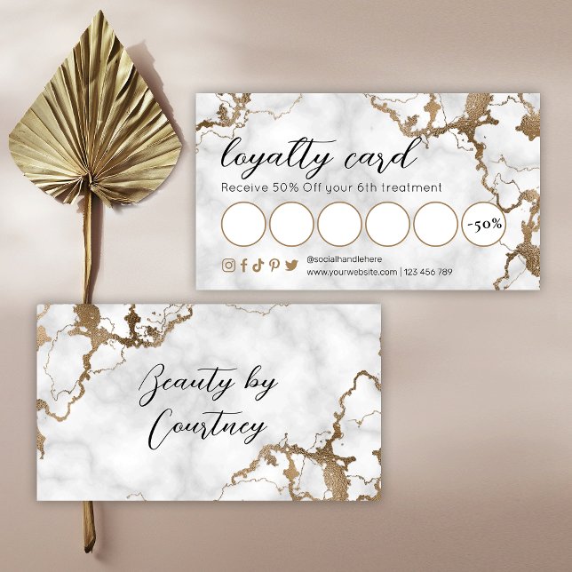 Tarjeta De Fidelización Elegante Script Faux Gold Marble Salón De Belleza (Subido por el creador)
