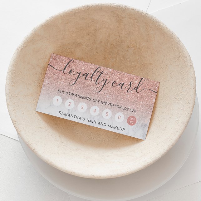 Tarjeta De Fidelización elegante tipografía mármol rosa purpurina dorado (Subido por el creador)