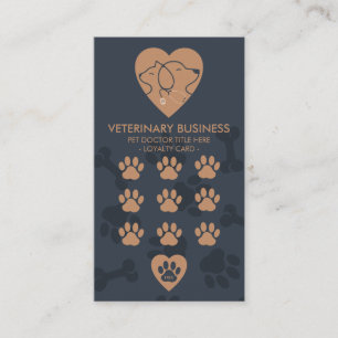 Tarjeta De Fidelización Estetoscopio Corazón de Patas Doctor Veterinario d