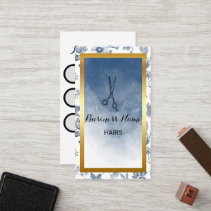 Tarjeta De Fidelización Estilista de Pelo Salón Floral Azul Vintage