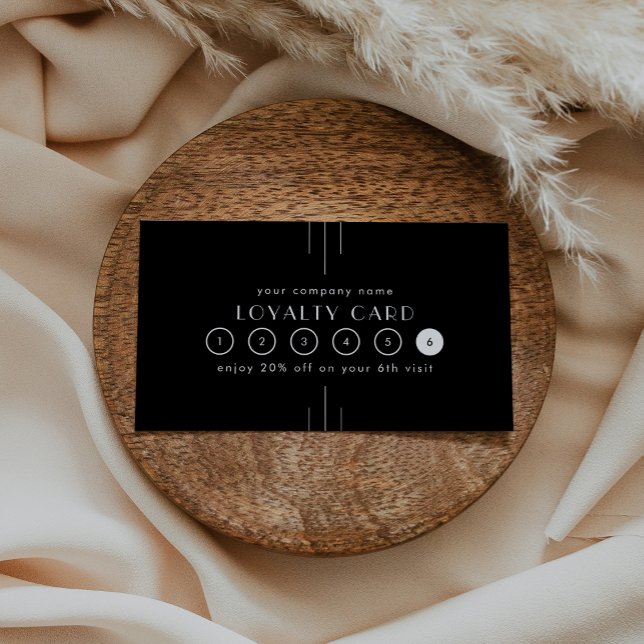 Tarjeta De Fidelización EVERLY Art Deco Black Business Reward 6 Punch (EVERLY Art Deco Black Business Reward 6 Punch Loyalty Card)