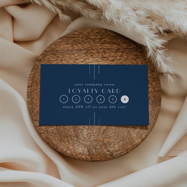 Tarjeta De Fidelización EVERLY Art Deco Navy Blue Business Reward 6 Punch (EVERLY Art Deco Navy Blue Business Reward 6 Punch Loyalty Card)