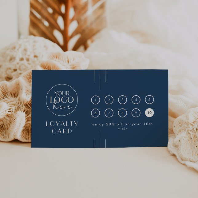 Tarjeta De Fidelización EVERLY Art Deco Navy Logo Business Reward 10 Punch (EVERLY Art Deco Navy Logo Business Reward 10 Punch Loyalty Card)