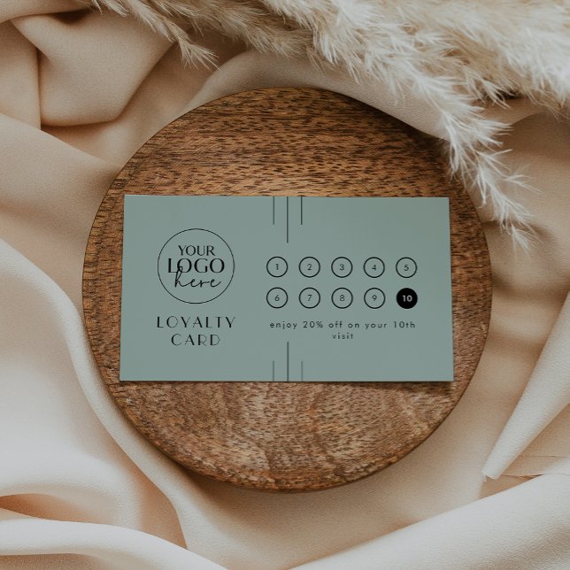 Tarjeta De Fidelización EVERLY Art Deco Sage Logo Business Reward 10 Punch (EVERLY Art Deco Sage Logo Business Reward 10 Punch Loyalty Card)