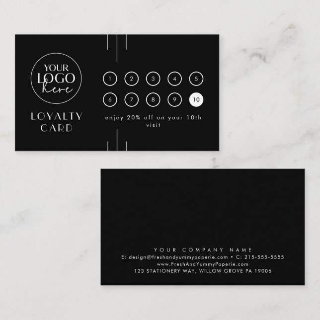 Tarjeta De Fidelización EVERLY Black Logo Business Reward 10 Punch (Anverso / Reverso)