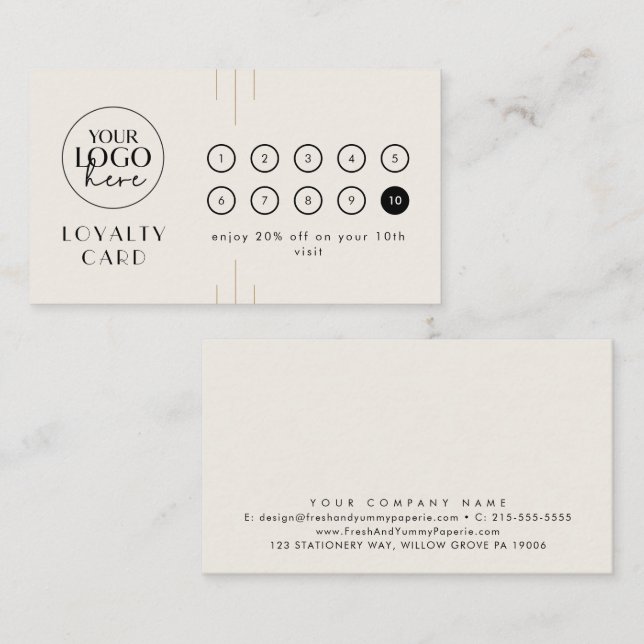 Tarjeta De Fidelización EVERLY Ivory Black Logo Business Reward 10 Punch (Anverso / Reverso)