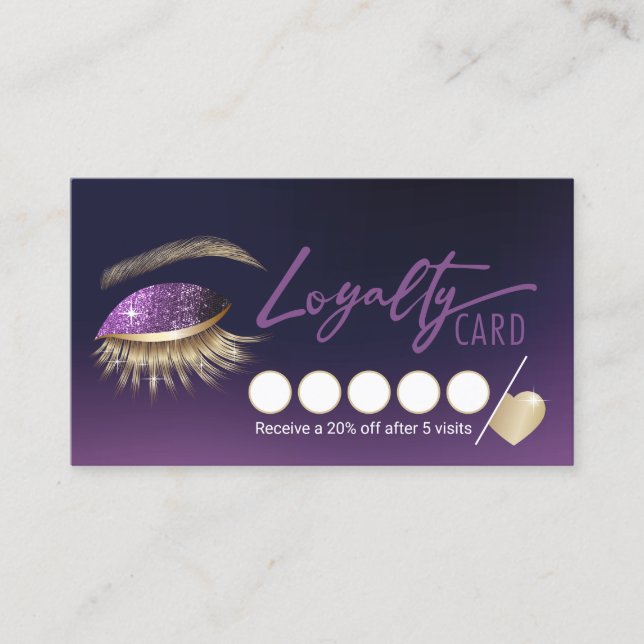 Tarjeta De Fidelización Extensiones Eyelash Extensión Purple Lash Salon Le (Anverso)