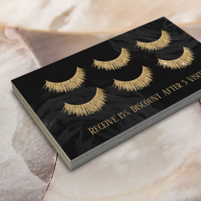 Tarjeta De Fidelización Extensiones Oro Eyelash Bar Lash Floral Negro (Subido por el creador)