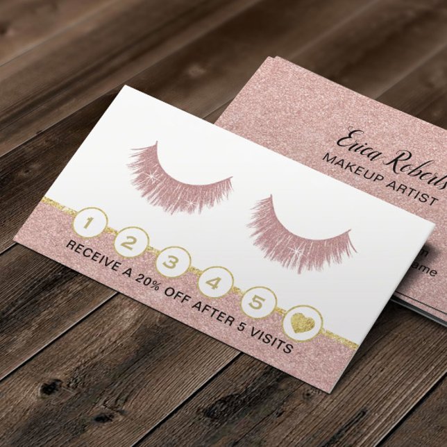 Tarjeta De Fidelización Eyelash Makeup Artista Rosa Oro Purpurina Lealtad (Subido por el creador)