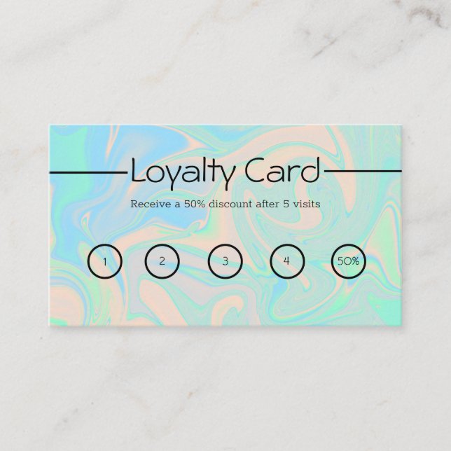 Tarjeta De Fidelización Falsa textura iridiscente olográfica líquida (Anverso)