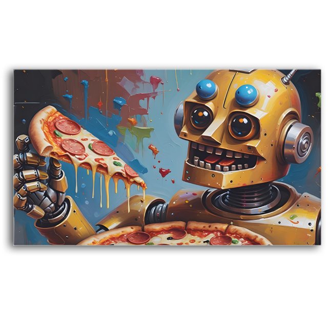 Tarjeta De Fidelización feliz robot pizzería con código qr (Subido por el creador)