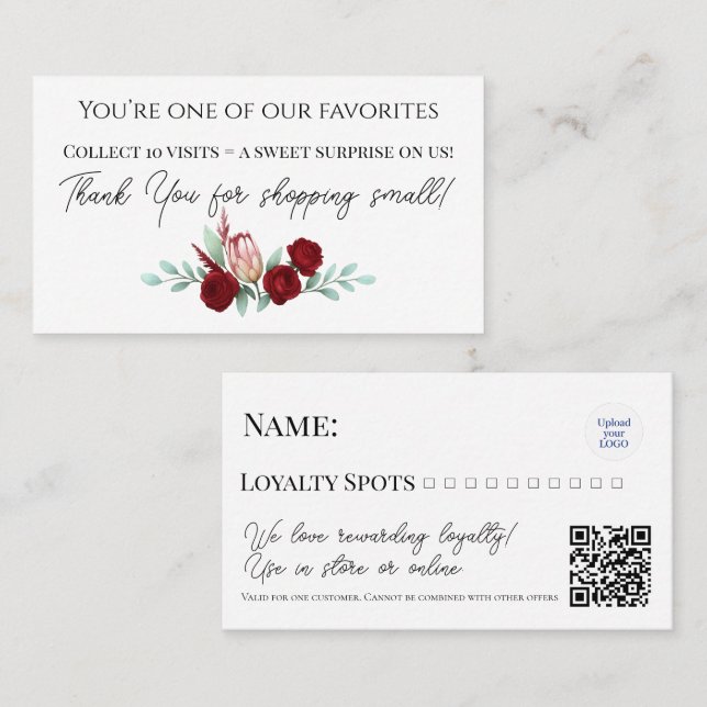 Tarjeta De Fidelización Floral elegante acuarela Ruby Red Reward Card (Anverso / Reverso)